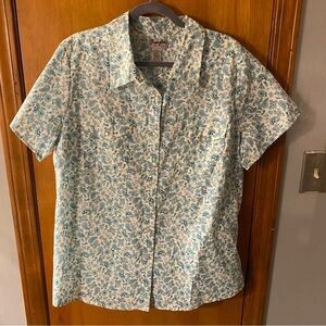 Wrangler Wrancher Women’s Short Sleeve Button Down Blue Paisley Pearl Snap